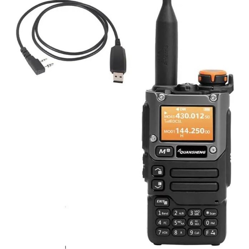QUANSHENG UVK5(8) Walkie Talkie Ham 5W - Radio Portable 200 Canaux AM/FM/DTMF, Écran LCD, VOX, Câble USB Inclus.