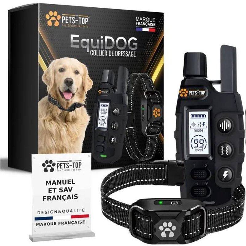 Pets-Top Collier De Dressage Chien Étanche Ipx7 ¿ Télécommande, 3 Modes : Bip, Vibration, Stimulation ¿ Anti-Fugue/Aboiement,¿.