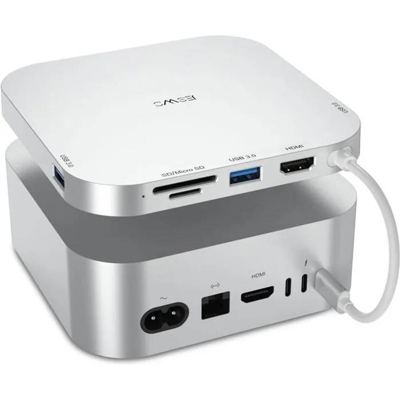 JESWO Dock USB-C pour Mac Mini M4/Pro 2024 - Station d'accueil avec HDMI 4K@60Hz, USB 3.0 5Gbps, Lecteurs SD/TF.