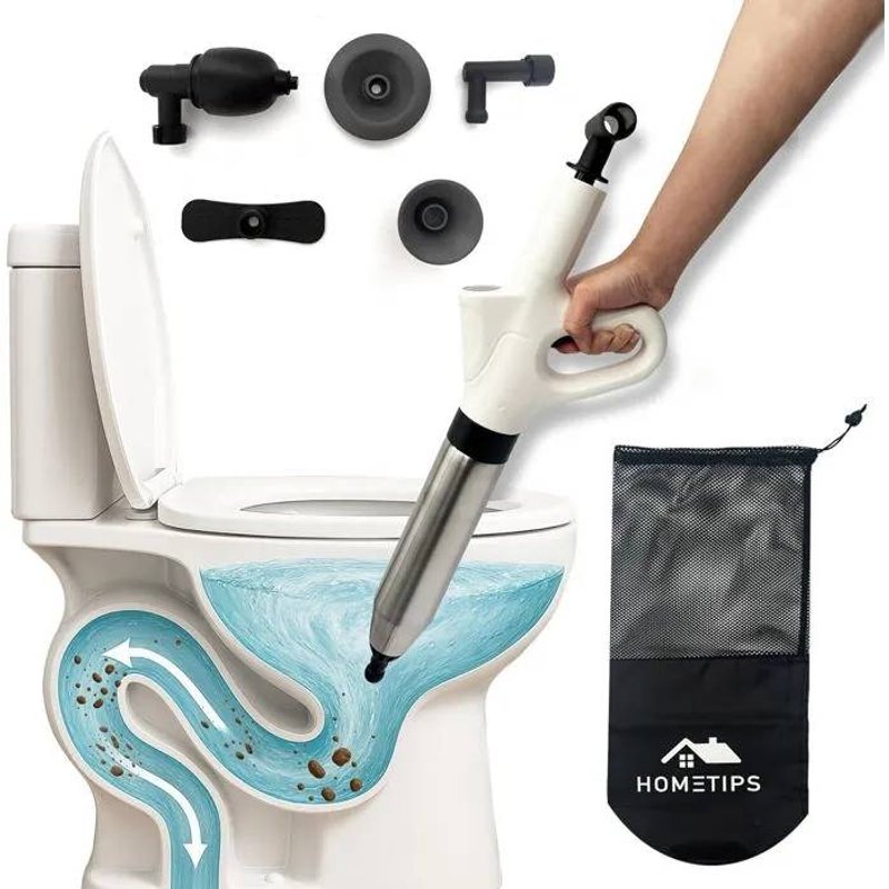 Déboucheur à Air Comprimé pour WC, Évier, Lavabo - 4 Embouts Inclus, Alternative Furet & Ventouse.