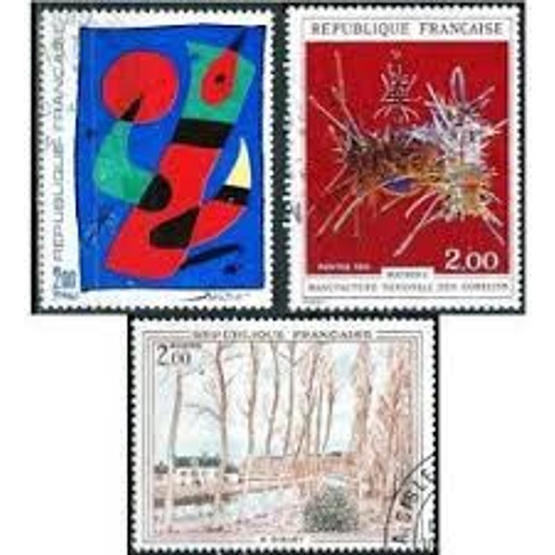 Art : Oeuvre De Miro, "Canal Du Loing" De Sisley, Tapisserie Des Gorbelins "Hommage À Nicolas Fouquet Par Mathieu "Arphila75" Série Complète Année 1974 N° 1811 1812 1813 Yvert Et Tellier Luxe