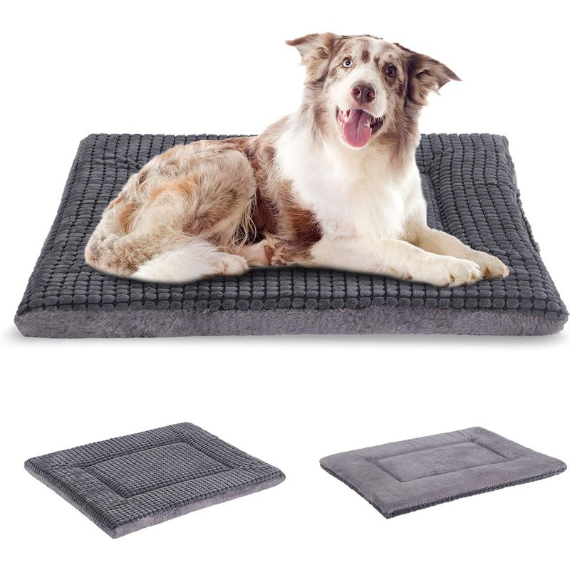 Tapis De Lit Pour Chien, Élégant Tapis De Couchage Réversible, Lit Pour Chien Mousse Haute Densité, Coussin Chien Lavable Pour Animaux De Compagnie Adapté Xh079 (91x58x4cm,Light Grey)