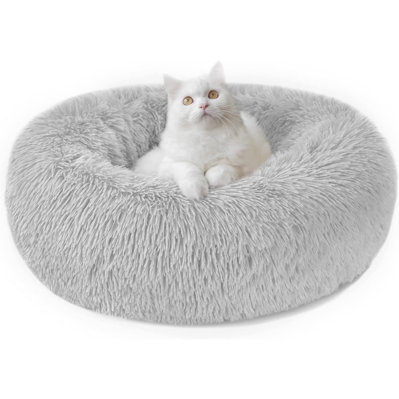 Panier Chien Et Chat Moelleux Rond - Coussin Chat Et Chien Anti Stress Apaisant En Peluche, Donut Lit Confortable Lavable Pour Chat Chien Petit Moyen Taille (M, Gris Clair)