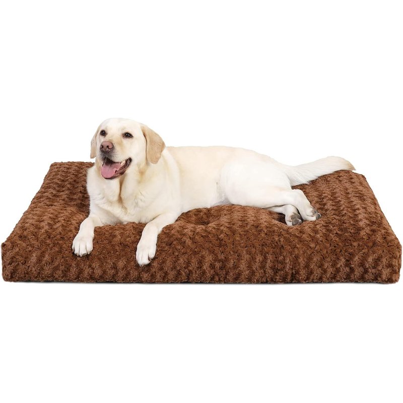Panier Grande Taille Pour Chien, 90x60cm, Coussin Chien Lavable, Velours Rose Moelleuse Avec Fond Antidérapant, Tapis Matelas Lit Anti-Stress, Marron