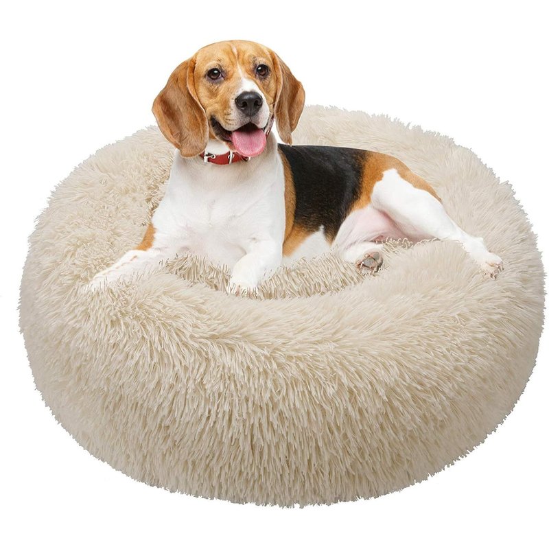 Panier Rond Chien Coussin Chat Panier Donut, Panier Chien Lit Pour Chat Chien Extra-Doux Confortable Et Mignon, Coussin Pour Chats Et Petits Chiens De Taille Moyenne, 70cm, Beige