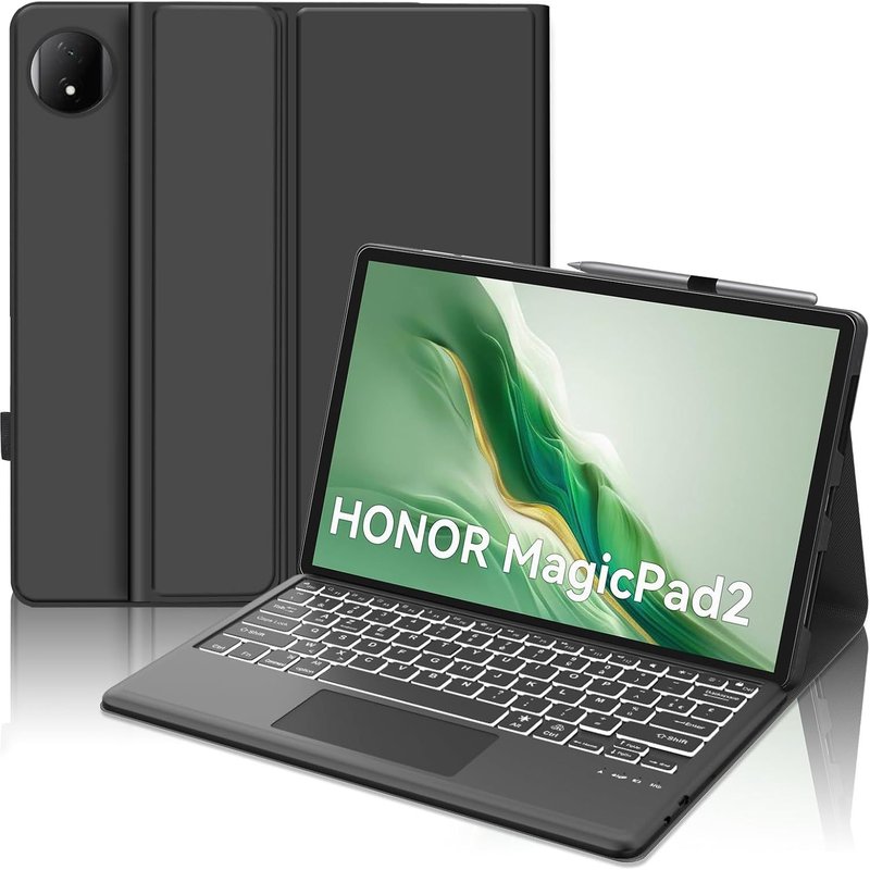 Clavier avec Trackpad pour Honor Magic Pad 2 12.3"" 2024, AZERTY Français Clavier Rétro-éclairé Bluetooth Magnétique Détachable avec Touchpad pour Tablette Honor Magic Pad 2 12.3"", Noir