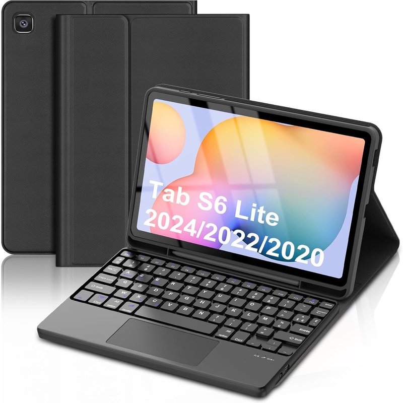 Clavier pour Samsung Galaxy Tab S6 Lite 10.4'' 2024/2022/2020, Pavé Tactile Clavier Détachable AZERTY Français avec Touchpad pour Samsung Galaxy Tab S6 Lite, Noir