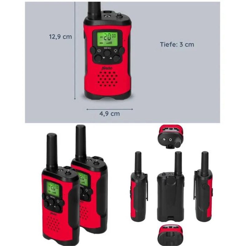 2 talkies-walkies portée jusqu'à 7 kilomètres Rouge- Noir 8 canaux et 38 codes CTCSS