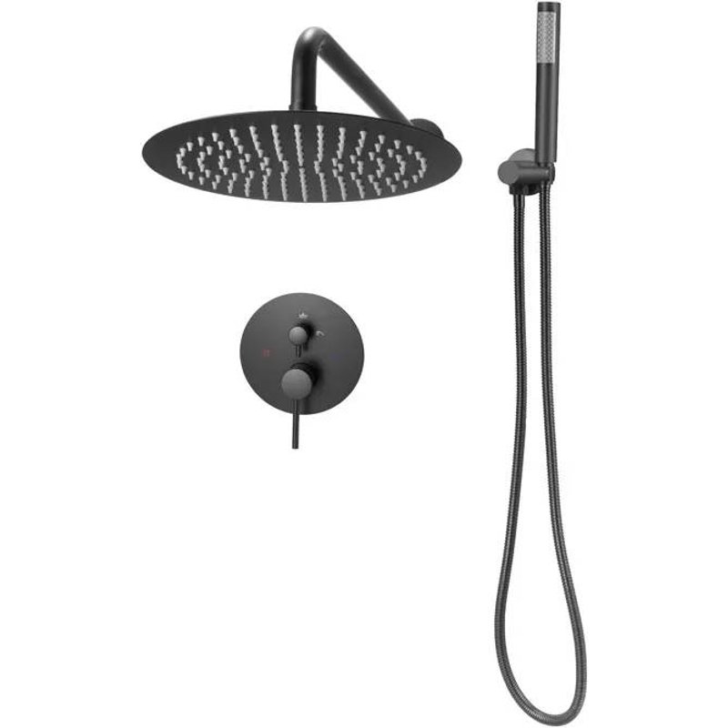 Ensemble de Robinetterie de Douche Encastrable-Duoku-Système de Douche avec Pommeau Rond de 20,3 cm-Douchette Kit-Mural-Noir