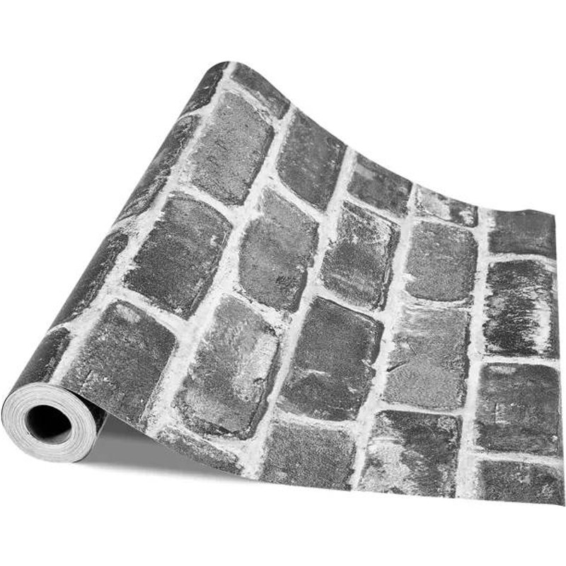 Papier Peint Adhésif Mural-Duoku-45 cm x 10 m-Rouleau de Vinyle Autocollant-Motif Brique Grise-Résistant à l'Eau-pour Murs