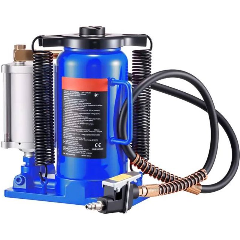Cric Hydraulique Pneumatique 20 T-Duoku-Levage 260-495 mm pour Voiture, Camion, Camping-car-avec Pompe-Bleue