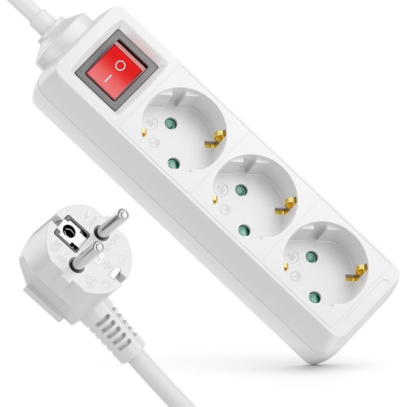 3 Compartiments Prise de Courant avec Interrupteur on/Off Prise de Courant Multiple pour L'intérieur 1,4 m Câble Connecteur de Protection Boîtier en Plastique Robuste Blanc