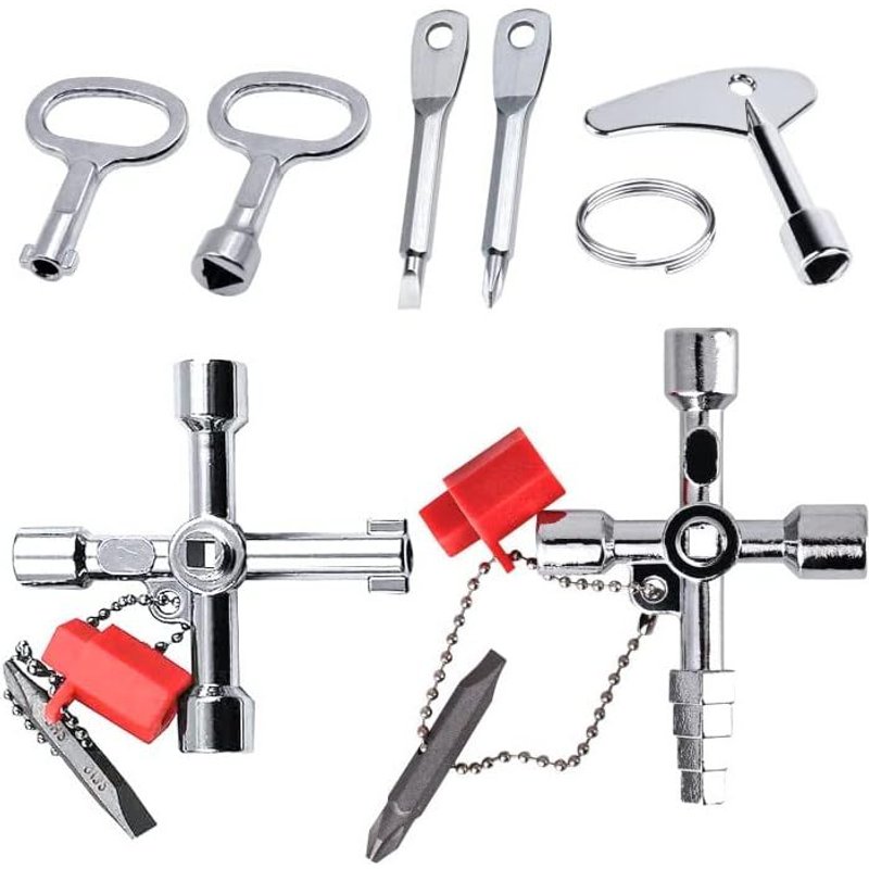 Lot de 5 clés multifonctionnelles en zinc avec clés carrées et triangulaires pour montre d'eau, compteur d'électricité, élévateur de radiateur