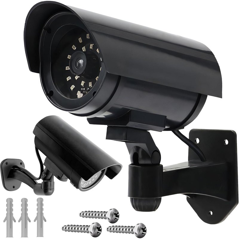 Caméra factice pivotante pour l'extérieur et l'intérieur - CCD sans fil avec LED clignotante - Résistante aux intempéries - Fausse caméra de surveillance pour la maison et le bureau - Noir