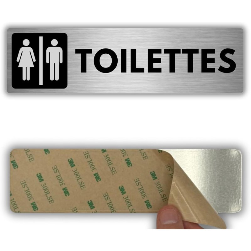 Panneau Adhésif Toilettes Hommes Femmes - 5x18 cm - Épaisseur 0,8 mm - Aluminium - Sanitaires Hommes Femmes - Panneau Services Partagés - Signal WC Unisexe - Autocollant 3M - Toilettes Mixtes