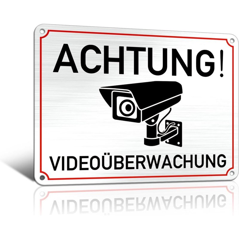 1 petit panneau de vidéosurveillance, 15 x 20 cm, en aluminium brossé DSGVO, avec trous pré-percés, pour l'intérieur et l'extérieur