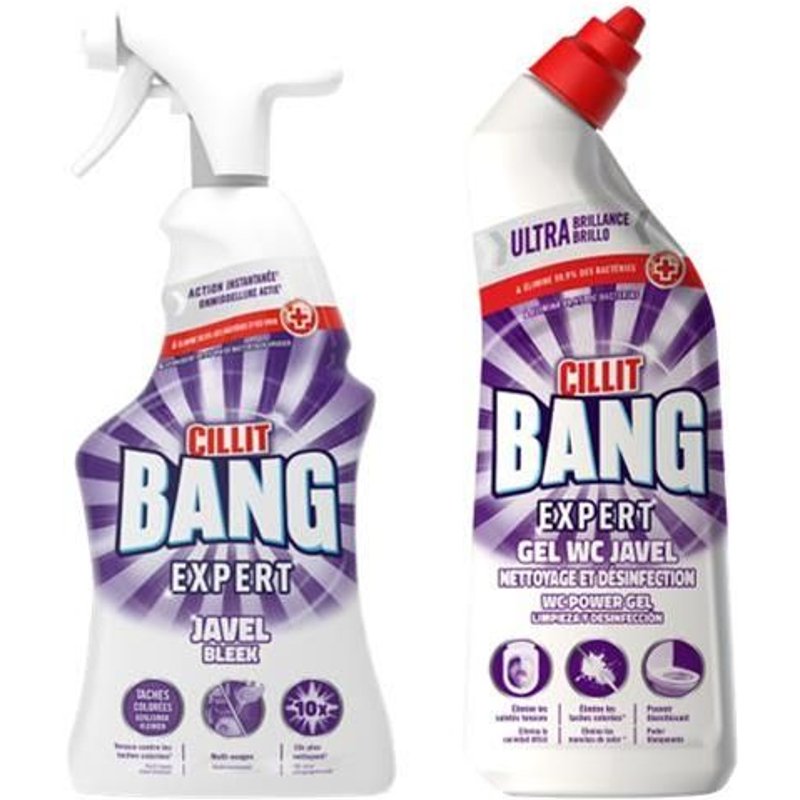 CILLIT BANG Spray Expert Javel 750ml + Gel WC Nettoyant Surpuissant Javel 750ml