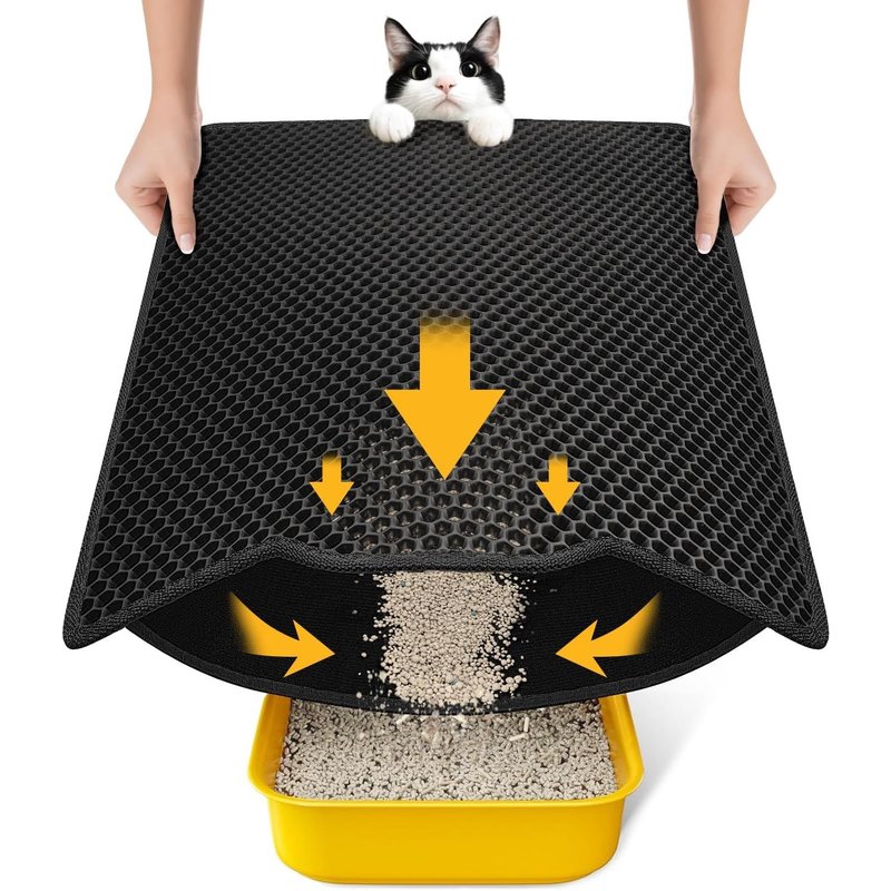 Cmws-Tapis De Litière Chat 58x42cm, Double Couche Nid D'abeille, Imperméable Et Lavable, Antidérapant, Résistant À L'urin Tapis De Litière Pour Chat, Noir