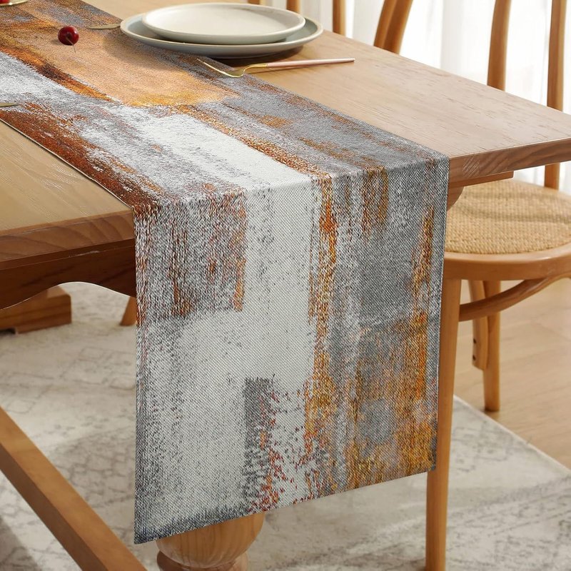 Chemin De Table Moderne Coton Lin Accent Marron Et Gris Double Couche Épaissir Tissu Décoratif Pour Fête Dîner Vacances Cuisine Banquet Restaurant Extérieur 33 Cm X 183 Cm Lavable En Machine