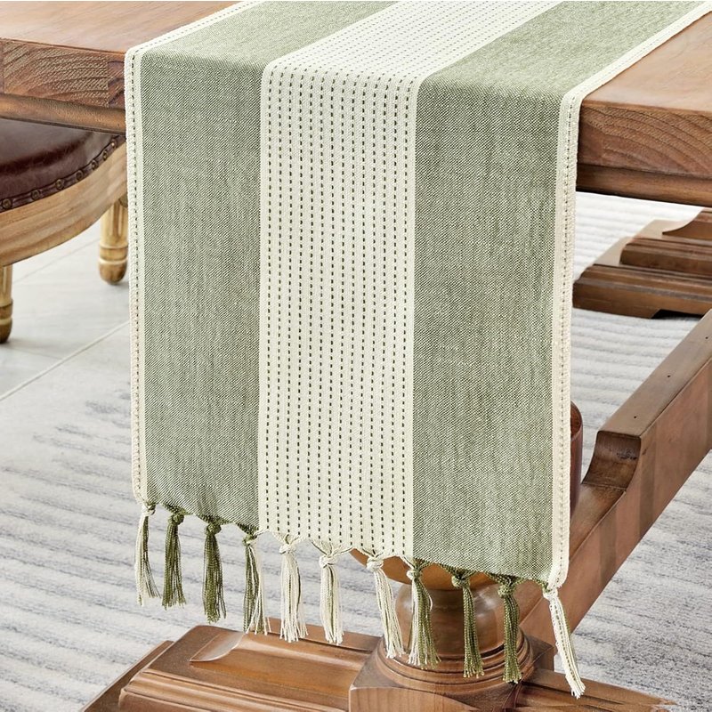 Chemin De Table En Coton Lin MacramĂ© De 90cm De Long Avec Glands Ă La Main Chemin De Table Pour CafĂ©, Style Fermier Pour Les FĂȘtes Et L'usage Quotidien (Vert Sauge, 90cm)