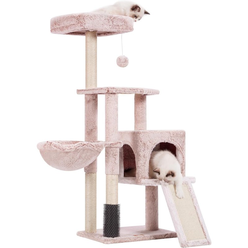 Arbre À Chat, Brosse De Nettoyage Automatique, Arbre À Chat Domestique Robuste Avec Peluche Polie, Chaise Longue, Bac À Litière Avec Panneaux Et Griffoir, Marronbeige Hct005smu