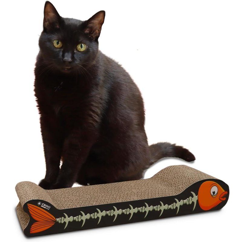 - Arbre À Chat En Carton, 2 Couches Réversibles, Avec Pieds Antidérapants, Y Compris Un Sac D'herbe À Chat, Style Poisson, 44 X 14 X 7 Cm