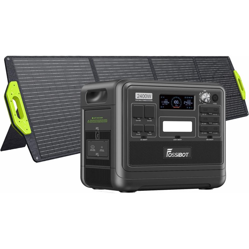FOSSiBOT F2400 générateur électrique portable est équipé de SP200, batterie LiFePO4 a une puissance de sortie de 2400W (pic 4800W) 2048Wh, générateur solaire est adapté aux maisons/camping/camping-car
