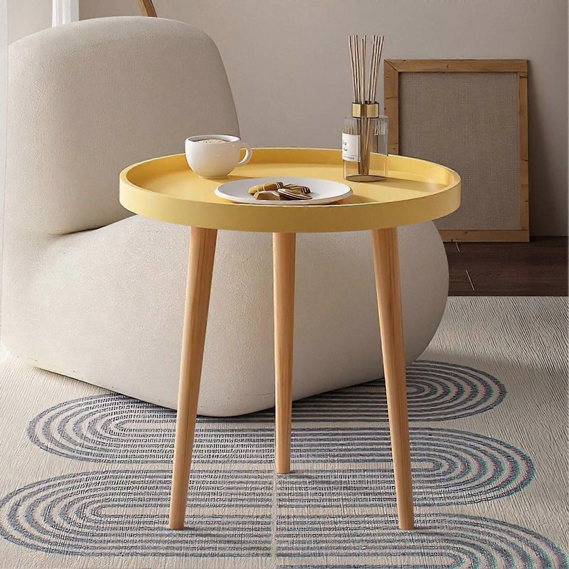 Tour de Table de chevet, 15.75' × 17.72 "" Café en Bout de Table avec Plateau en Bois, Décoration de la Maison, Jaune