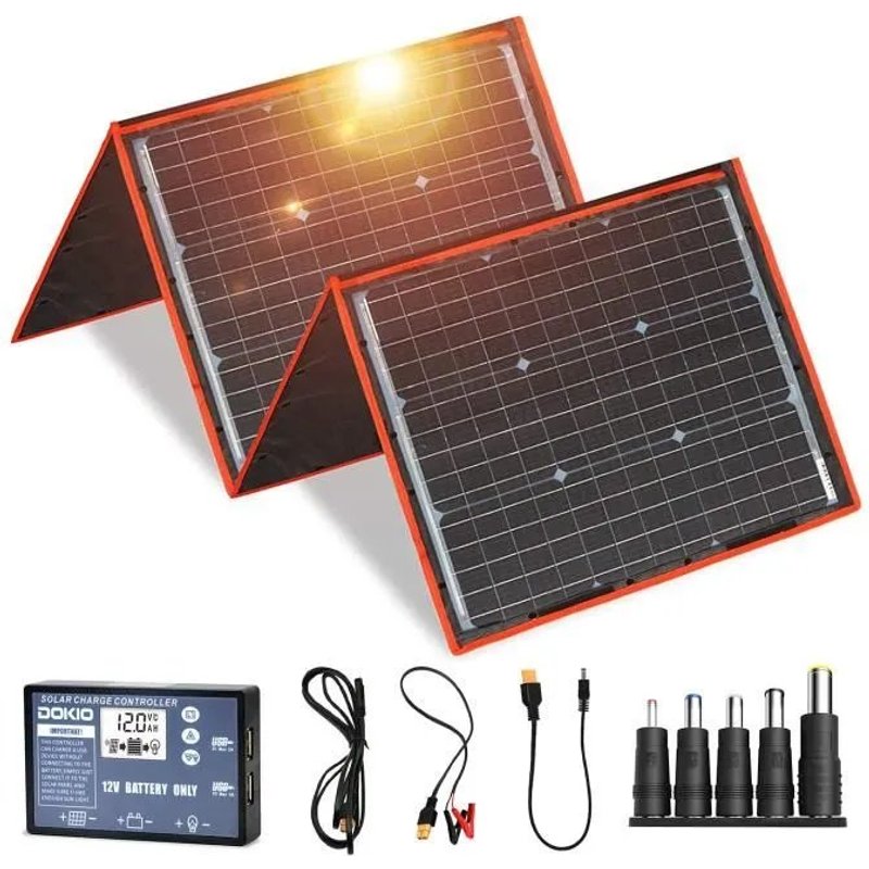 200W Kit Panneau solaire pliable portable monocristallin avec 2 ports USB Pour Plein air A16
