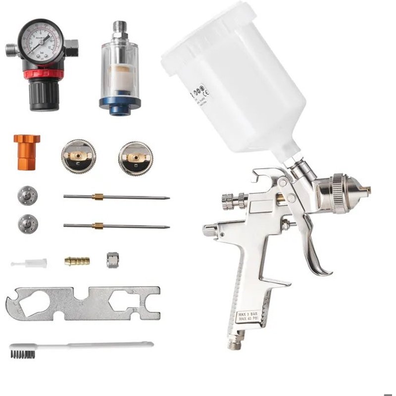 Pistolet à Peinture Pneumatique LVLP par Gravité-Duoku-600 ml-avec 3 Buses de 1,3 mm-1,4 mm et 1,7 mm