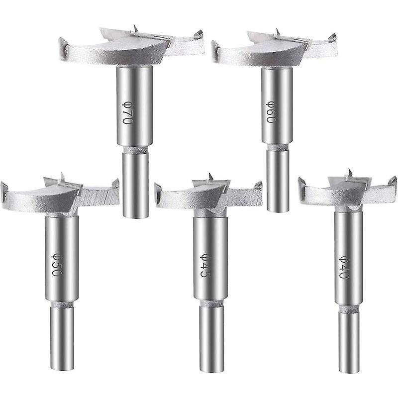 Assortiment de 5 forets à bois (40/45/50/60/70 mm) en carbure pour perforer des produits en bois, des tiroirs, des produits en plastique, du bois et du contreplaqué.