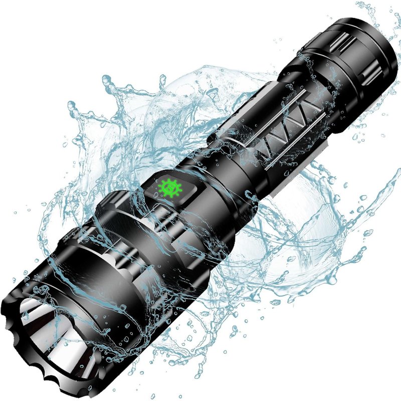 Lampe torche LED rechargeable par USB, ultra puissante, style militaire, étanche IPX65, avec indicateur de charge