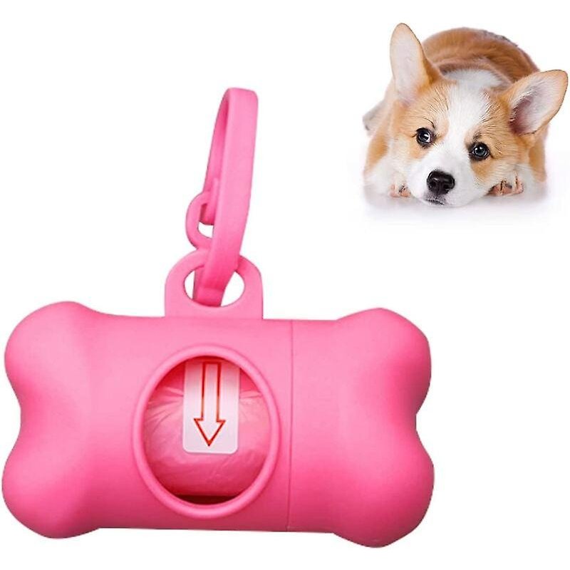 Distributeur De Sacs À Crottes Pour Chien Avec Laisse À Clip Et 1 Rouleau De Sacs - Rose