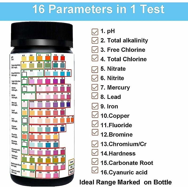 Kit De Test D'eau Potable 16 En 1, Kits De Test De Dureté Professionnels, Bandelettes De Test Pour L'eau Du Robinet Et De Puits