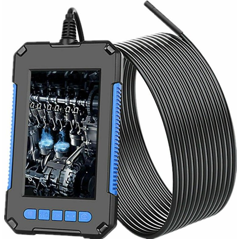 Endoscope industriel, caméra d'inspection numérique HD 1080p, écran 4,3 pouces, caméra serpent étanche 5,5 mm, avec 6 LED, câble semi-rigide de 5 m - Bleu