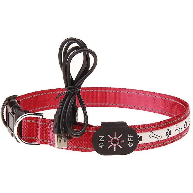 Collier Usb Pour Chien, Collier Classique En Nylon Réfléchissant Réglable, Adapté Aux Chiens De Taille Moyenne, Rouge