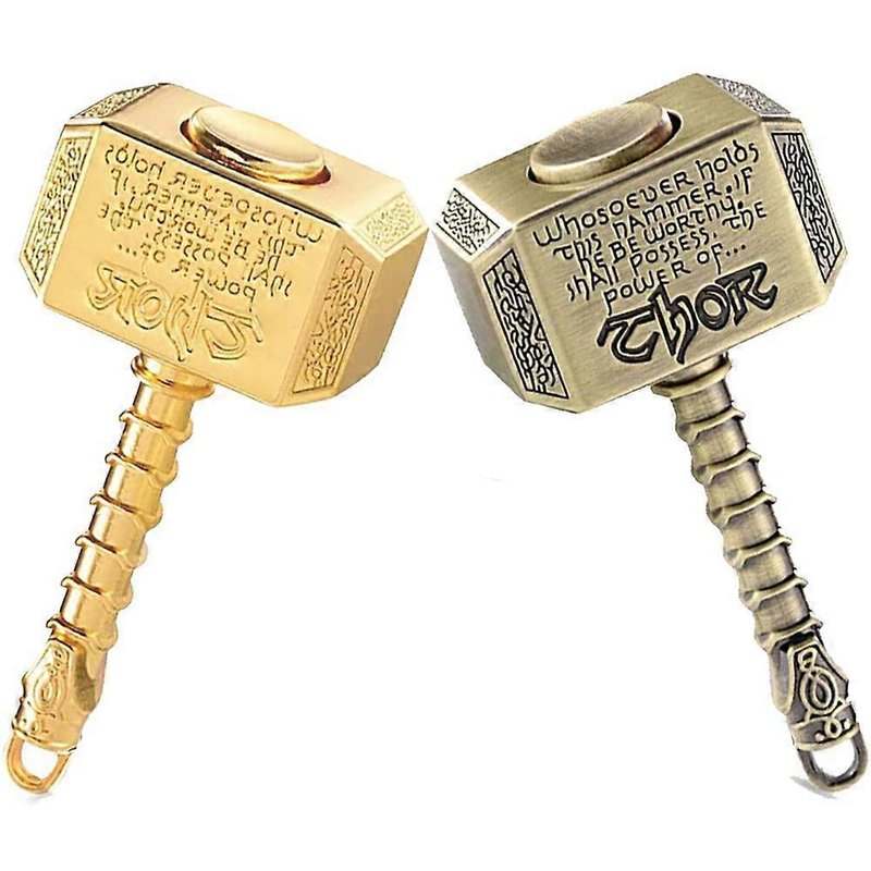 Lot de 2 toupies à main en métal - Avec marteau et cube - Cadeau de Noël pour enfants