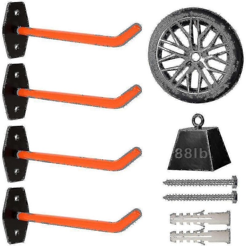 Lot de 4 Crochets Garage Robustes - Support Murial Pneus Outils Lourds - Antidérapant