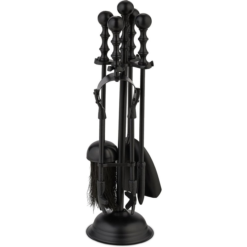 5 Piece Fireplace Cutlery Set,Poker & Ash Broom Stove,Tongs,Stove,Black