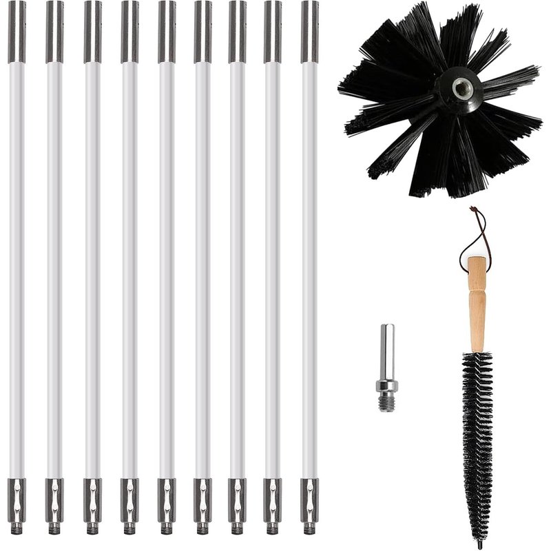 12pcs Chimney Brush Kit,Chimney Cleaning Brush,Chimney Cleaning Brush Chimney Cleaning Kit With Nylon Rods Brush Heads Drill Connector Long Brush For Fireplace