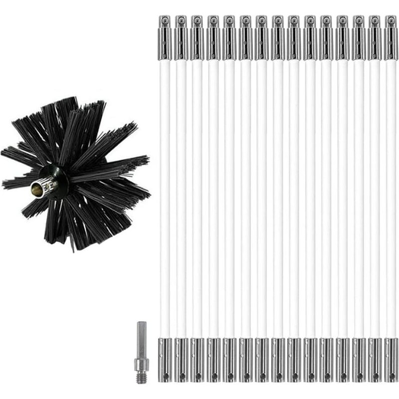 Chimney Cleaning Brush Set Adjustable Chimney Brush Cleaning Tool with 15 Flexible Rods 1 Brush Head