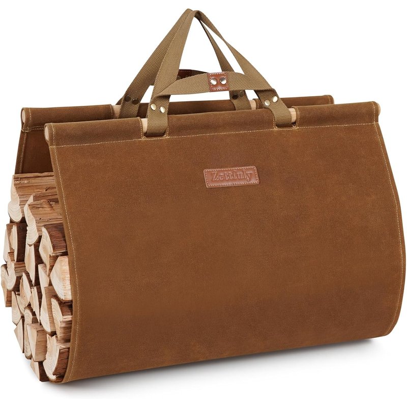 Sac de transport pour bois de chauffage avec poignées ¿ Sac de transport en toile cirée pour bois de chauffage,sac fourre-tout pour bois de chauffage,96,5 x 48,3 cm,résistant à l'eau,