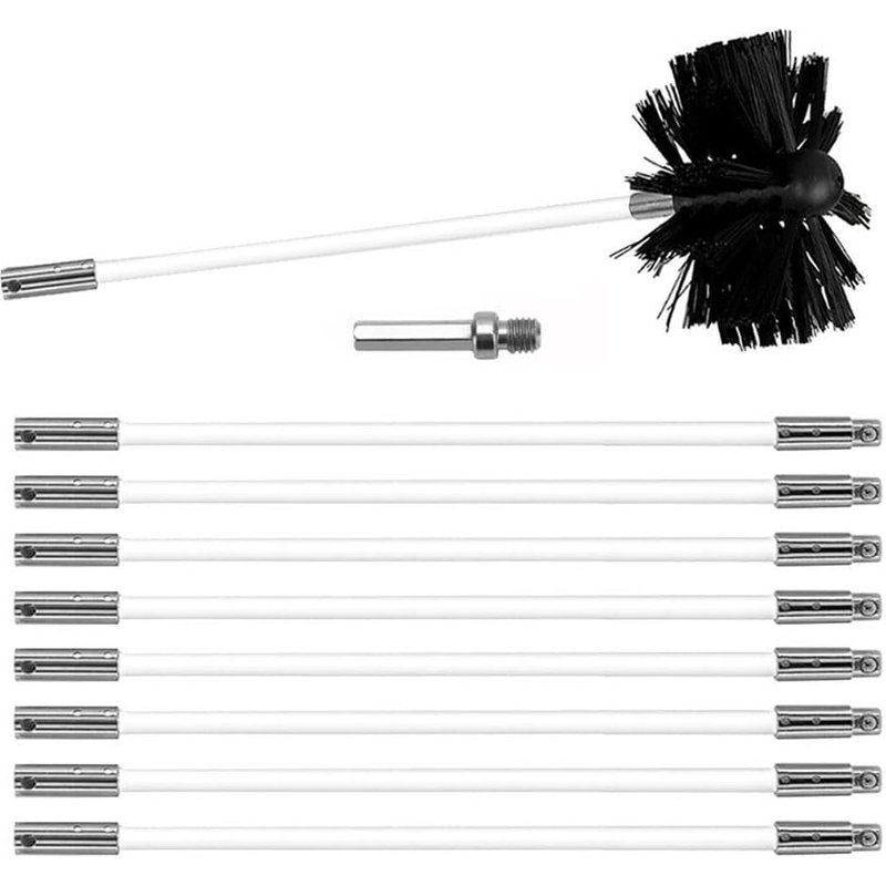 Chimney Cleaning Brush Kit Chimney Brush Set Adjustable Chimney Cleaning Brush Cleaning Tool with 9 Flexible Rods 1 Brush Head 150 mm