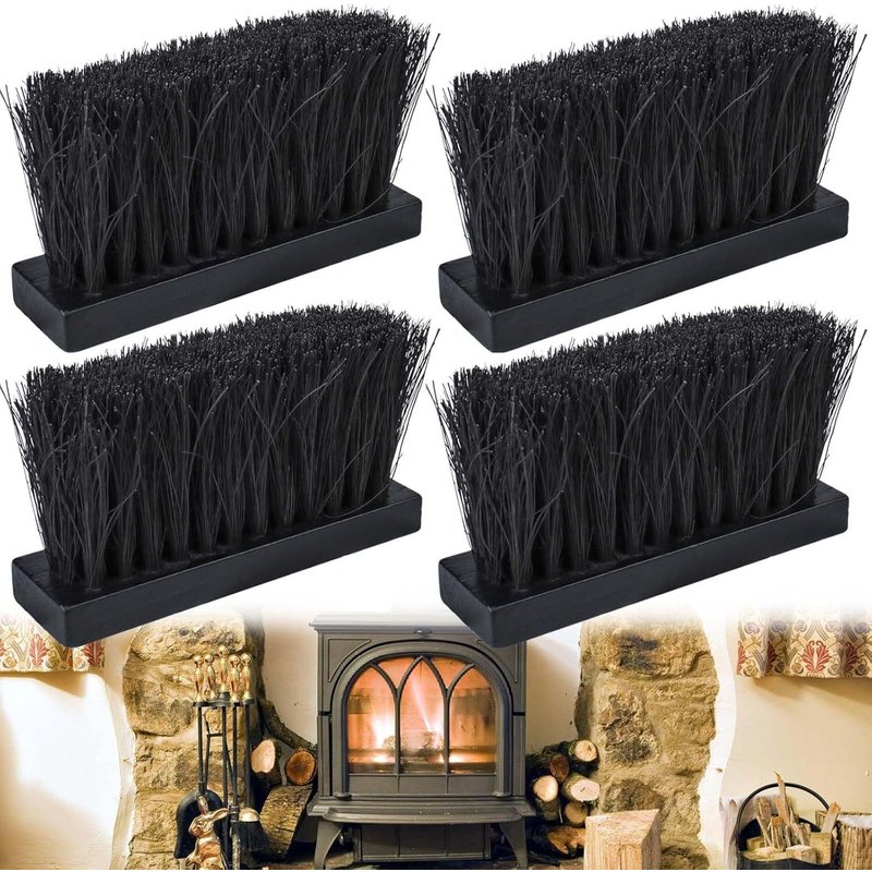 Fireplace Brush Set of 4 Fireplace Brush Plastic Fireplace Tool Pellet Basket for Stove Replacement Broom for Fireplace Utensils Replacement Brush Extended Replacement Brush for