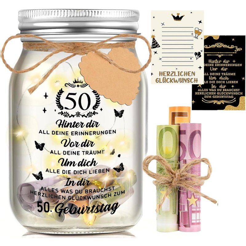 50e Anniversaire Femme Homme Led Lumière Pour Bouteille D'anniversaire,50 Cadeaux D'argent,Emballage D'anniversaire,50. Cadeau D'anniversaire,Veilleuse,Cadeaux Décoratifs,Idées Géniales