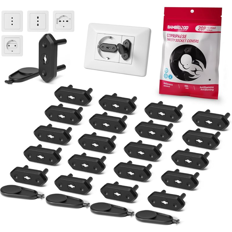 Schuko 20 + 4 Electric Baby Socket Covers - Universal Wall Socket Covers 10/16a For Home Safety,Baby Electrical Socket Cover,Child Safety Socket Protector (Black)