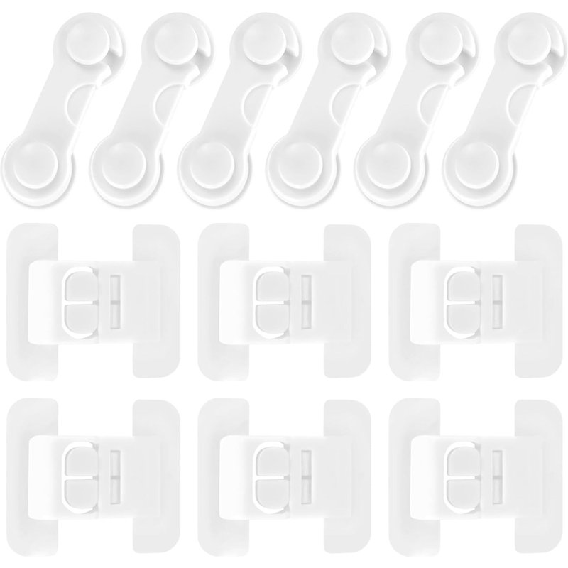 12 Child Safety Locks For Cabinets And Drawers: 6 Baby Drawer Locks + 6 Fridge Safety Locks For Kitchen Furniture Without Drilling