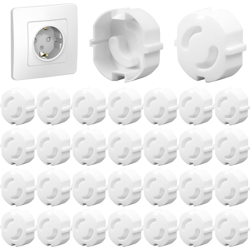 Pack Of 30 White Plastic Child Safety Sockets With Rotating Mechanism For Baby And Child