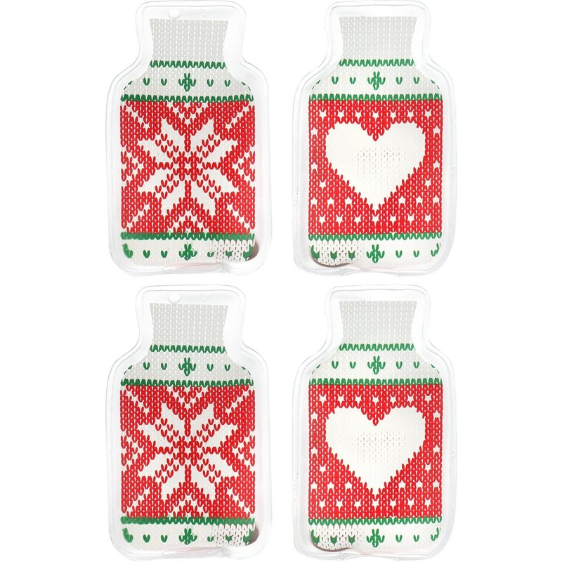 4X Pocket Warmer Mini Hot Water Bottle-Knitted Sweater Shaped Hand Warmers-Heating Pad for On the Go-Pocket Heating Pad (04 Pieces-Turtleneck Red/Green)