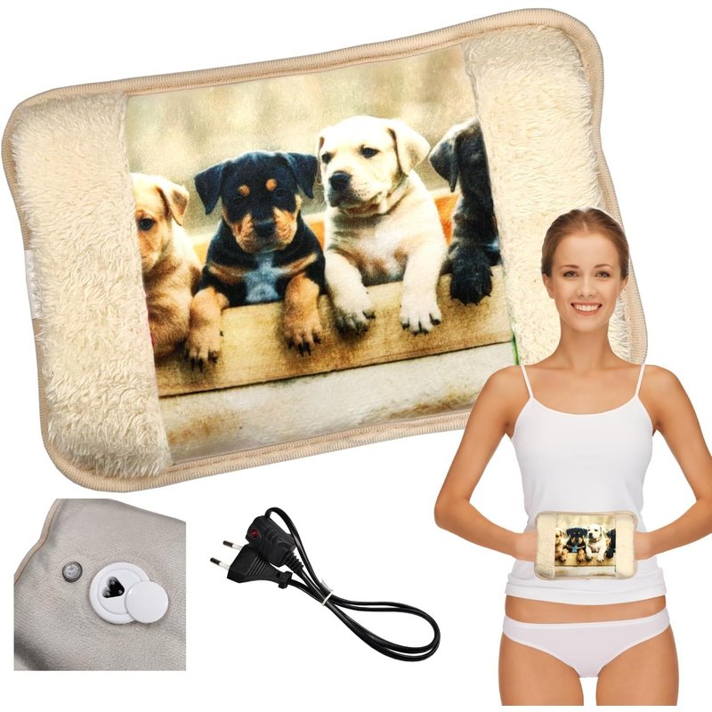 Electric Hot Water Bag,Electric Heating Ball with Pockets,500W Plush Hand Warmer,Foot Warmer,Muscle,Stomach,Back and Menstrual Pain (3 Dogs)